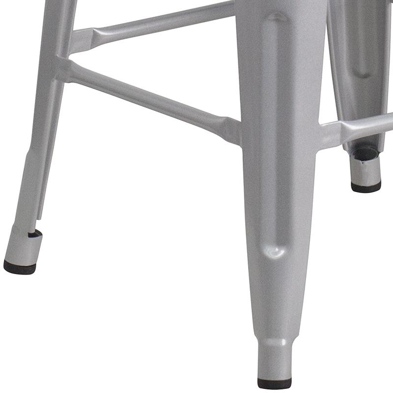 30" High Backless Silver Metal Barstool with Square Wood Seat. Picture 3