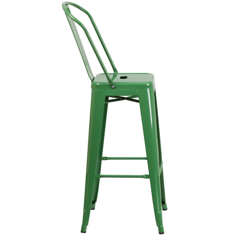 30" High Green Metal Indoor-Outdoor Barstool with Removable Back. Picture 2