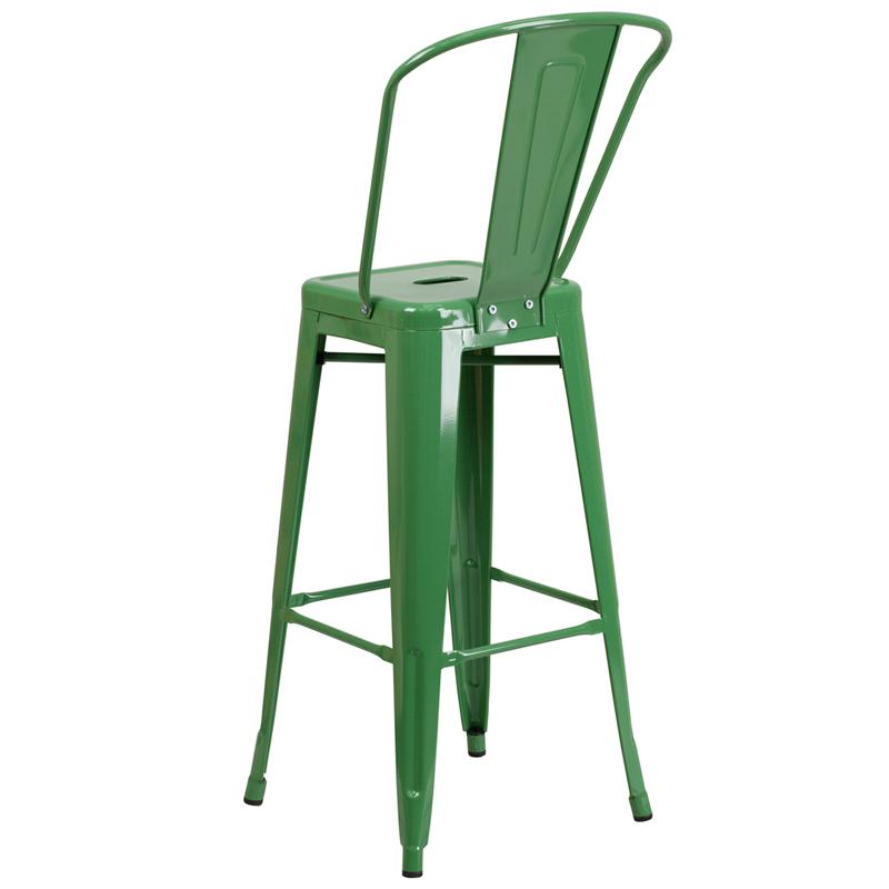 30" High Green Metal Indoor-Outdoor Barstool with Removable Back. Picture 3
