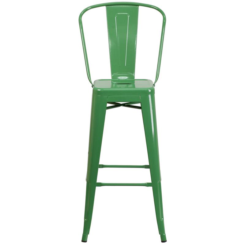 30" High Green Metal Indoor-Outdoor Barstool with Removable Back. Picture 4