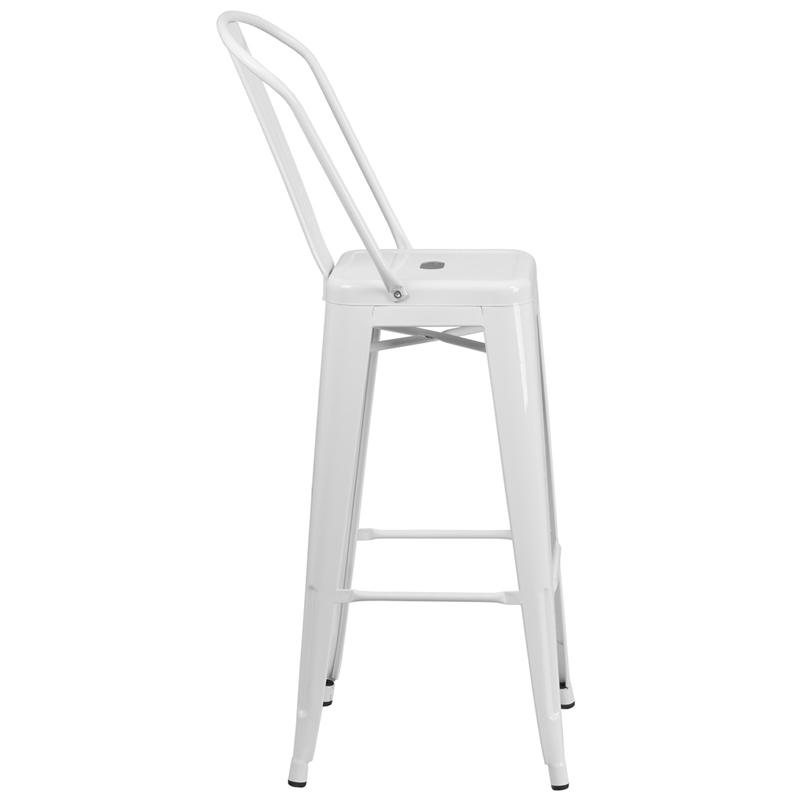 30" High White Metal Indoor-Outdoor Barstool with Removable Back. Picture 2