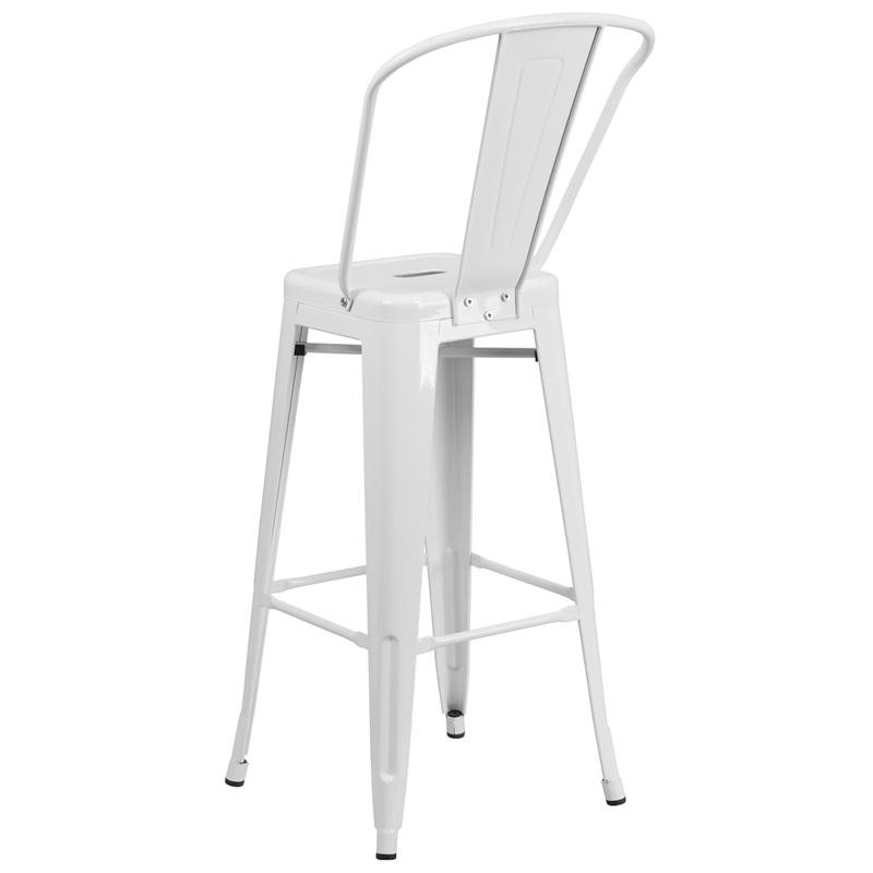 30" High White Metal Indoor-Outdoor Barstool with Removable Back. Picture 3