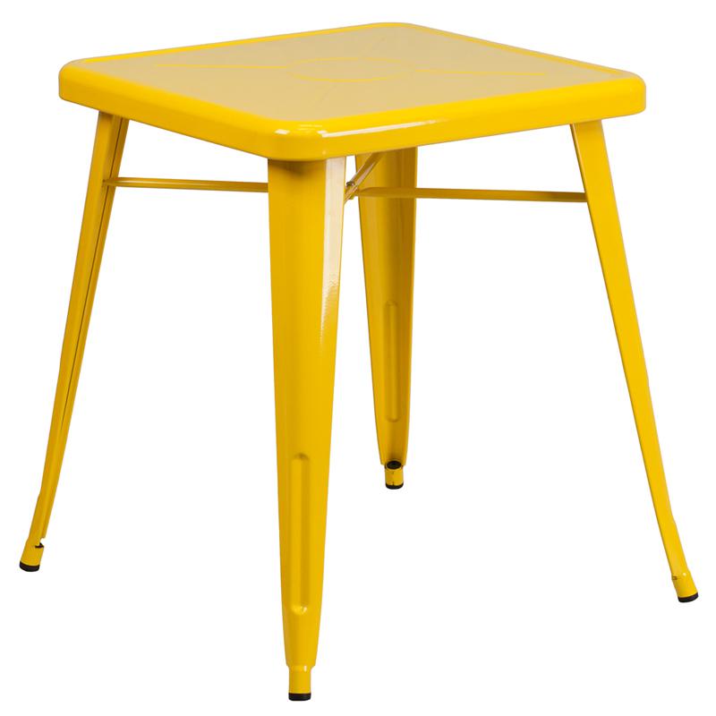 Commercial Grade 23.75" Square Yellow Metal Indoor-Outdoor Table. Picture 1