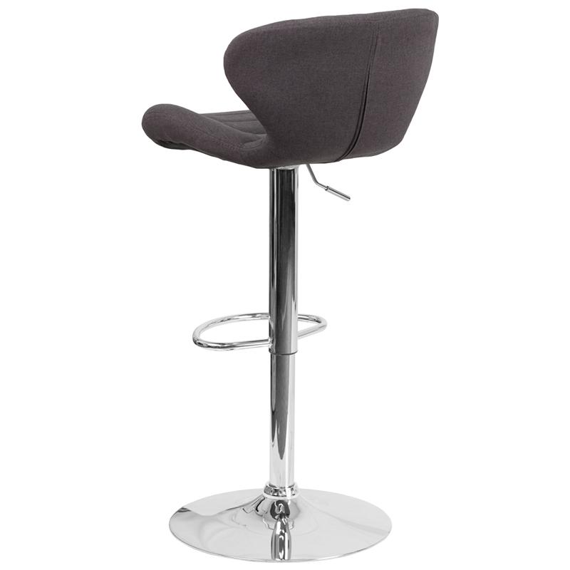 Contemporary Charcoal Fabric Adjustable Height Barstool with Curved Back and Chrome Base. Picture 3