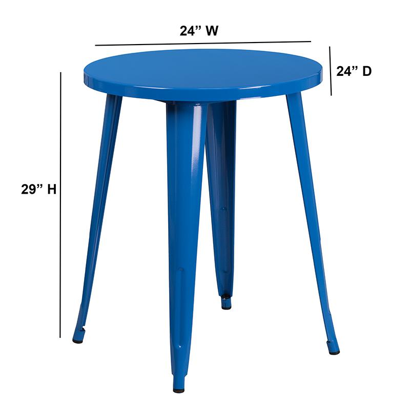 Commercial Grade 24" Round Blue Metal Indoor-Outdoor Table. Picture 2