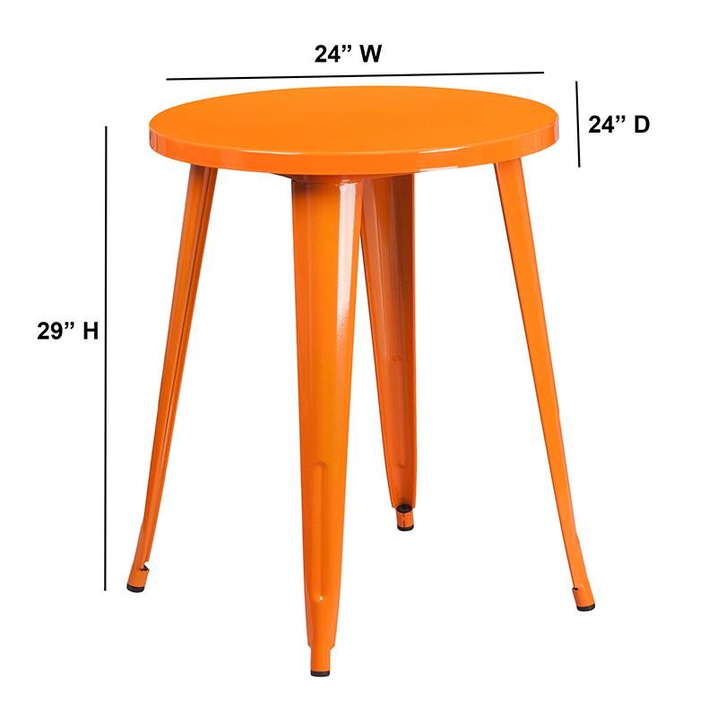 Commercial Grade 24" Round Orange Metal Indoor-Outdoor Table. Picture 2