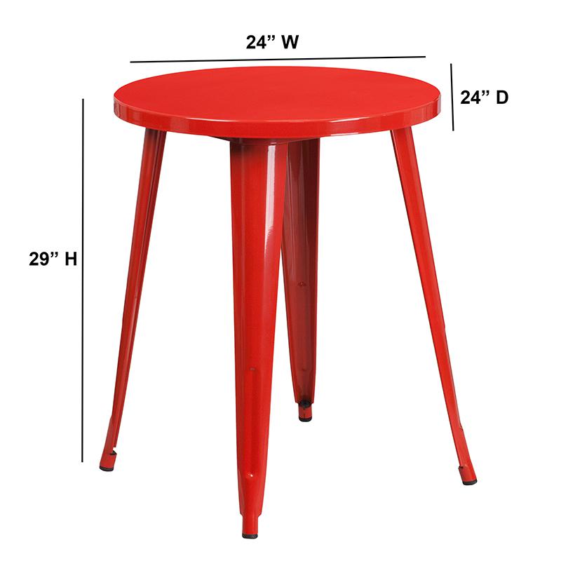 Commercial Grade 24" Round Red Metal Indoor-Outdoor Table. Picture 2