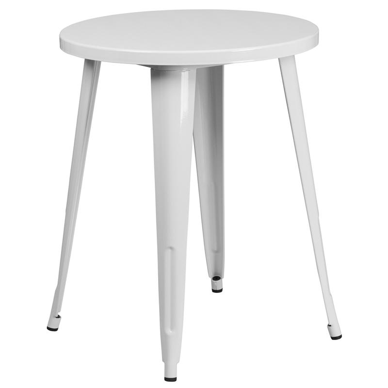 Commercial Grade 24" Round White Metal Indoor-Outdoor Table. Picture 1