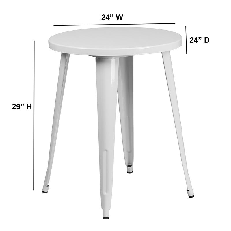 Commercial Grade 24" Round White Metal Indoor-Outdoor Table. Picture 2