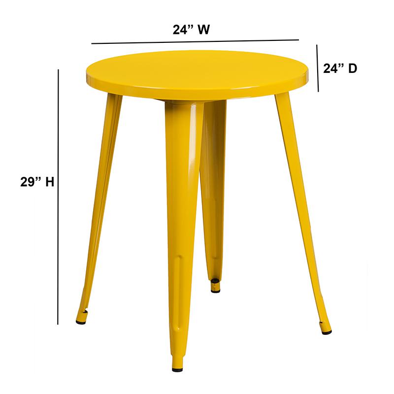 Commercial Grade 24" Round Yellow Metal Indoor-Outdoor Table. Picture 2