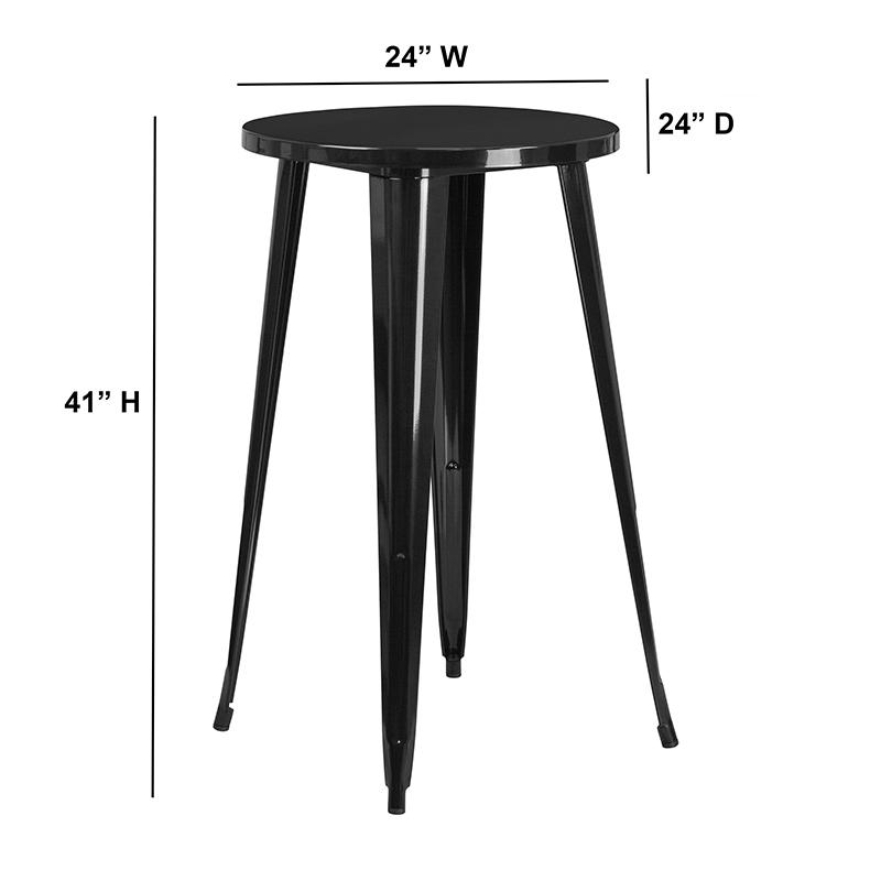 Commercial Grade 24" Round Black Metal Indoor-Outdoor Bar Height Table. Picture 2