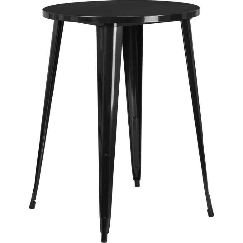 Commercial Grade 30" Round Black Metal Indoor-Outdoor Bar Height Table. Picture 1