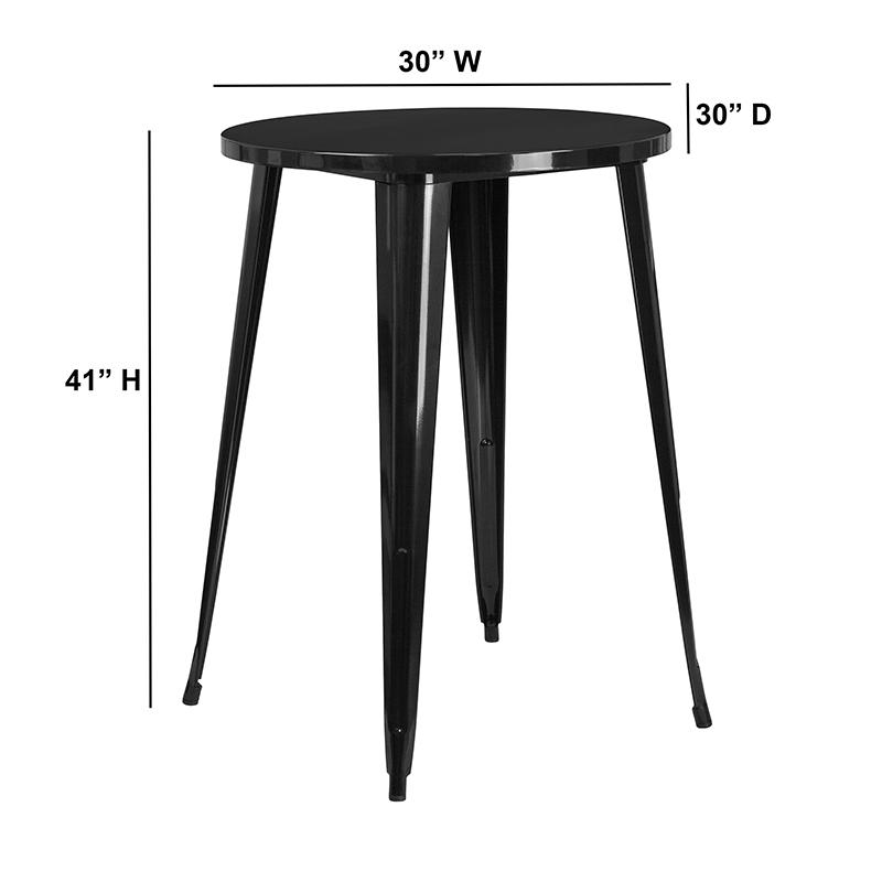 Commercial Grade 30" Round Black Metal Indoor-Outdoor Bar Height Table. Picture 2