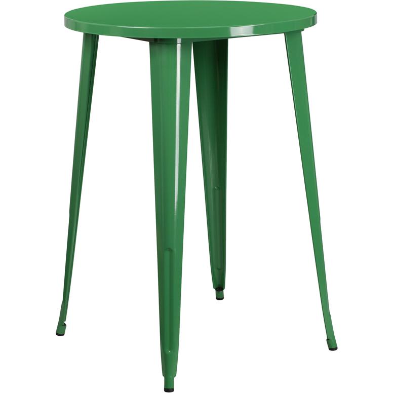 30'' Round Green Metal Indoor-Outdoor Bar Height Table. The main picture.