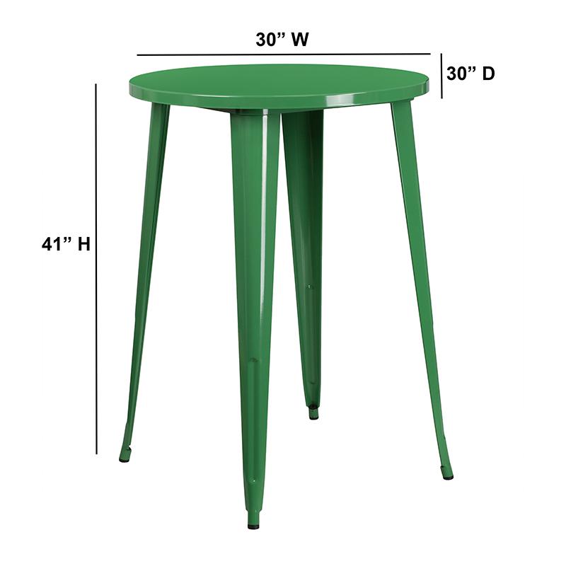 30'' Round Green Metal Indoor-Outdoor Bar Height Table. Picture 2