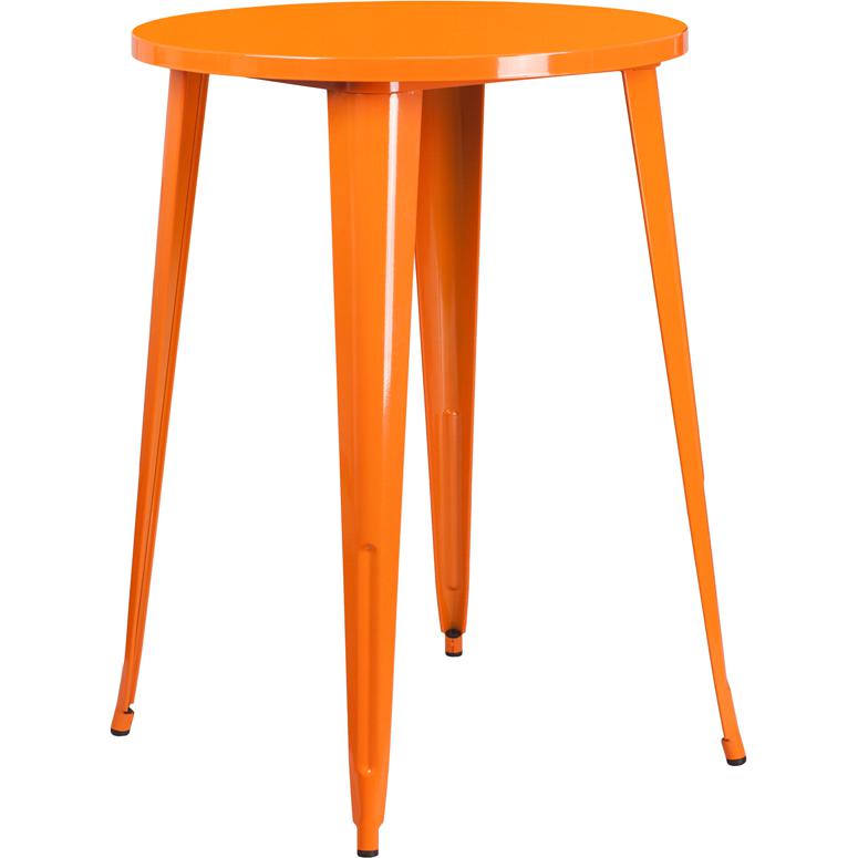 Commercial Grade 30" Round Orange Metal Indoor-Outdoor Bar Height Table. Picture 1