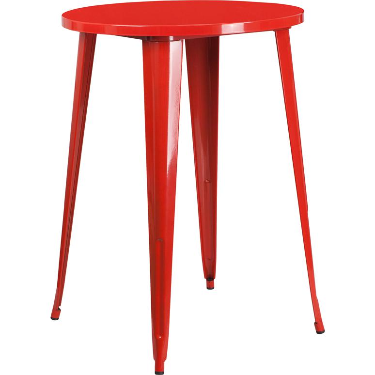 Commercial Grade 30" Round Red Metal Indoor-Outdoor Bar Height Table. Picture 1
