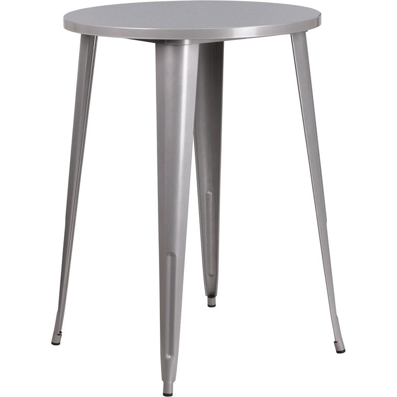 Commercial Grade 30" Round Silver Metal Indoor-Outdoor Bar Height Table. Picture 1