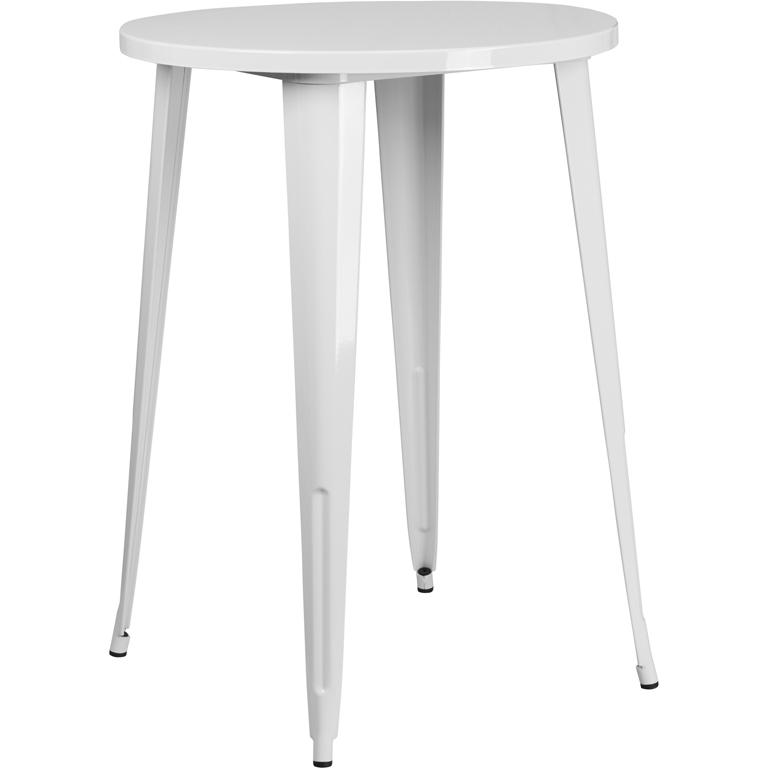 Commercial Grade 30" Round White Metal Indoor-Outdoor Bar Height Table. Picture 1