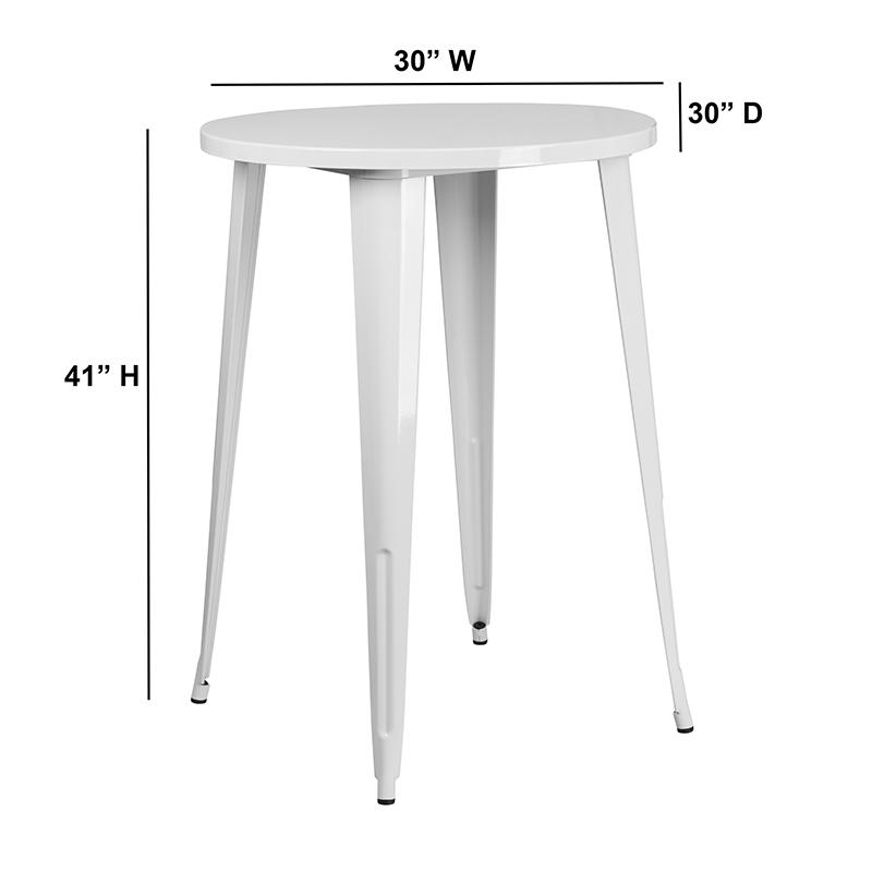 Commercial Grade 30" Round White Metal Indoor-Outdoor Bar Height Table. Picture 2