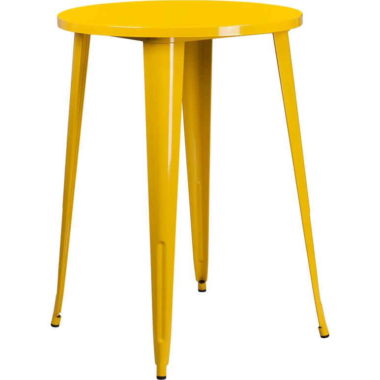 Commercial Grade 30" Round Yellow Metal Indoor-Outdoor Bar Height Table. Picture 1