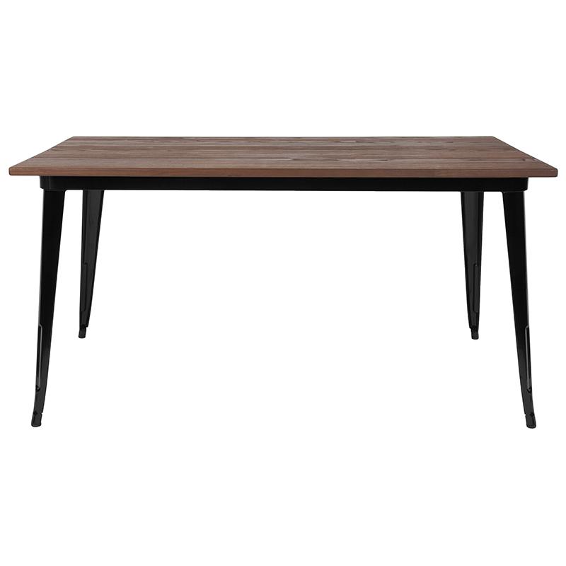 30.25" x 60" Rectangular Black Metal Indoor Table with Walnut Rustic Wood Top. Picture 2