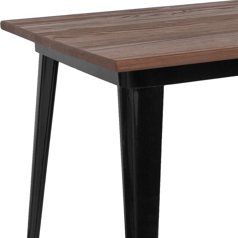 30.25" x 60" Rectangular Black Metal Indoor Table with Walnut Rustic Wood Top. Picture 3