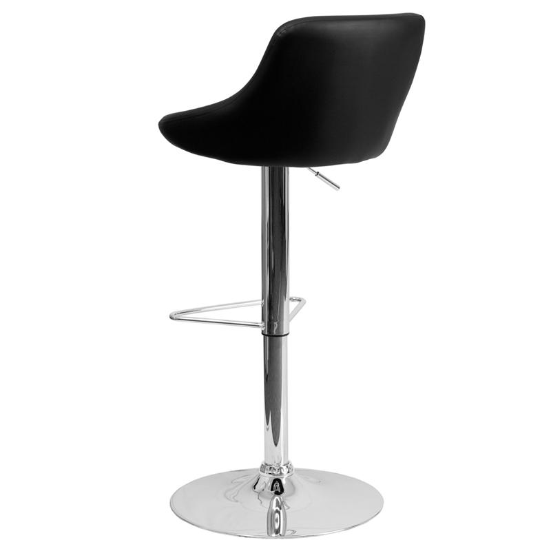Contemporary Black Vinyl Bucket Seat Adjustable Height Barstool with Chrome Base. Picture 3