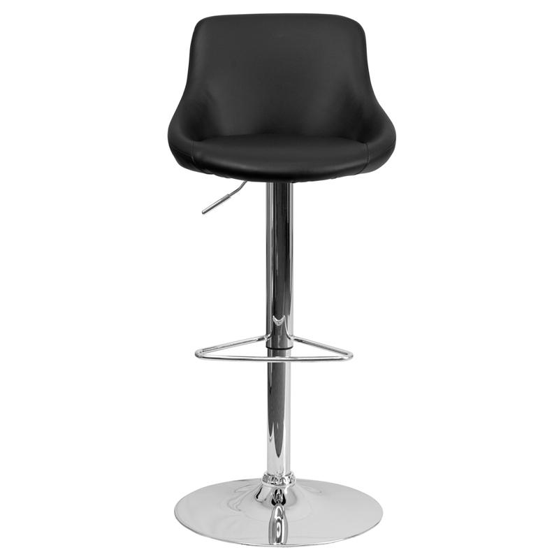 Contemporary Black Vinyl Bucket Seat Adjustable Height Barstool with Chrome Base. Picture 4
