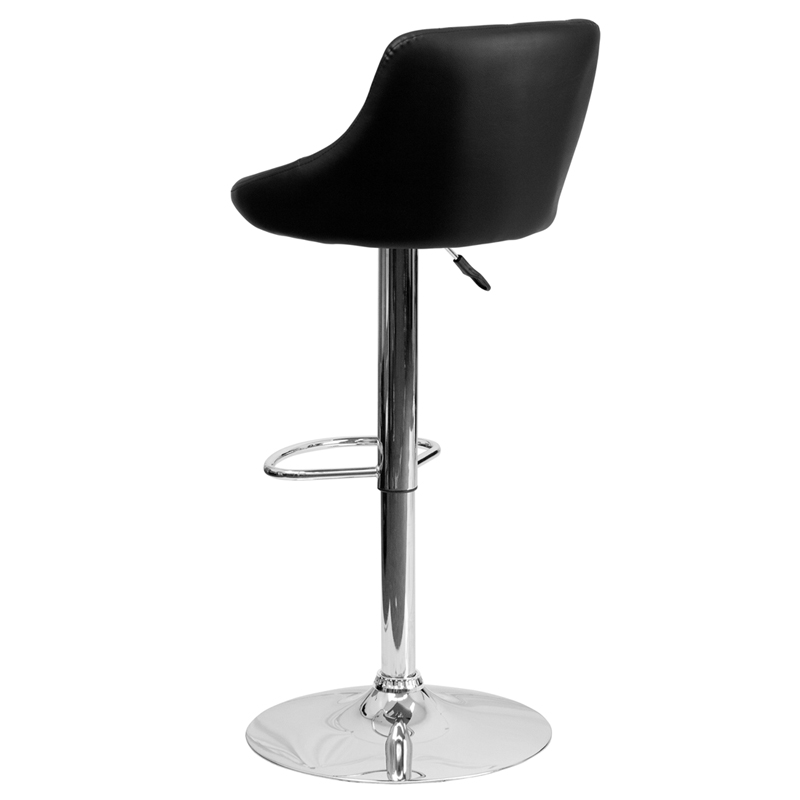 Black Vinyl Bucket Seat Barstool with Diamond Pattern Back and Chrome Base. Picture 3