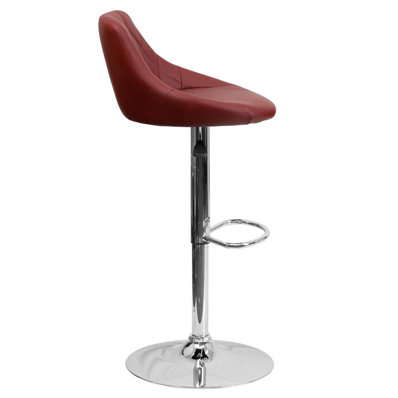 Burgundy Vinyl Bucket Seat Barstool with Diamond Pattern Back and Chrome Base. Picture 2