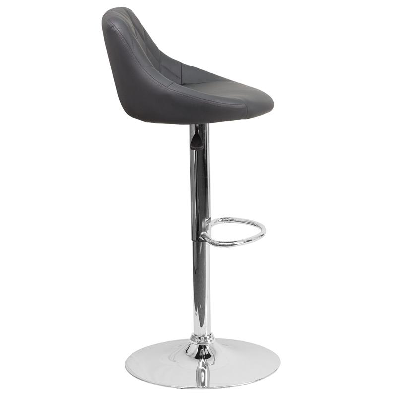 Contemporary Gray Vinyl Bucket Seat Adjustable Height Barstool with Chrome Base. Picture 2