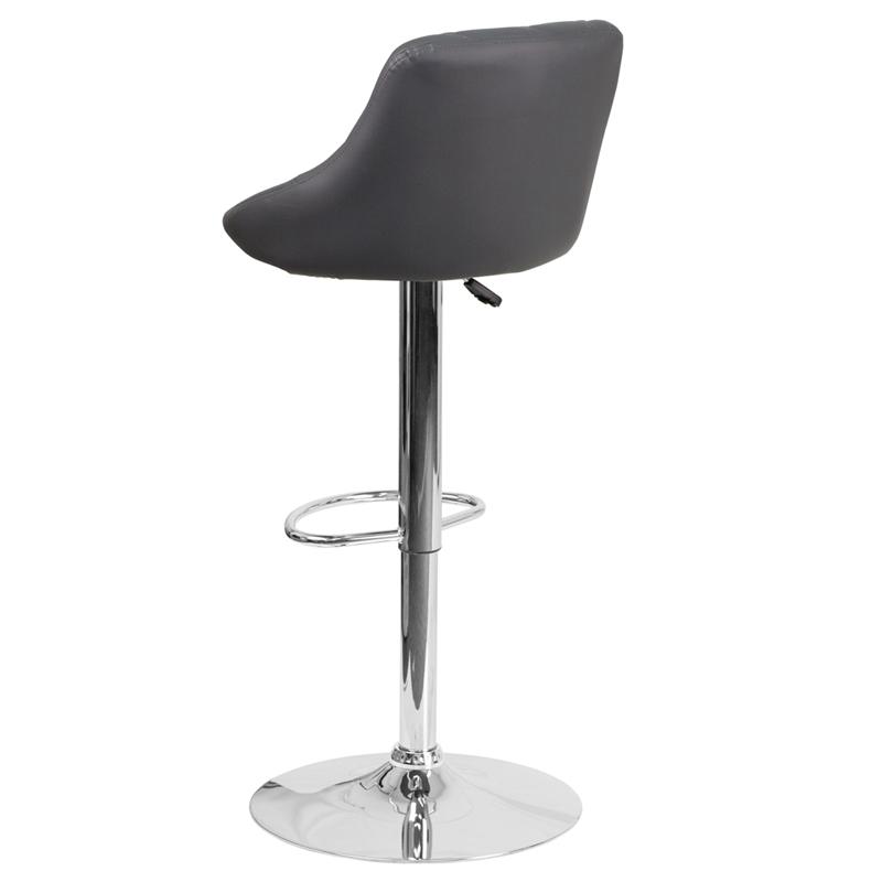 Contemporary Gray Vinyl Bucket Seat Adjustable Height Barstool with Chrome Base. Picture 3