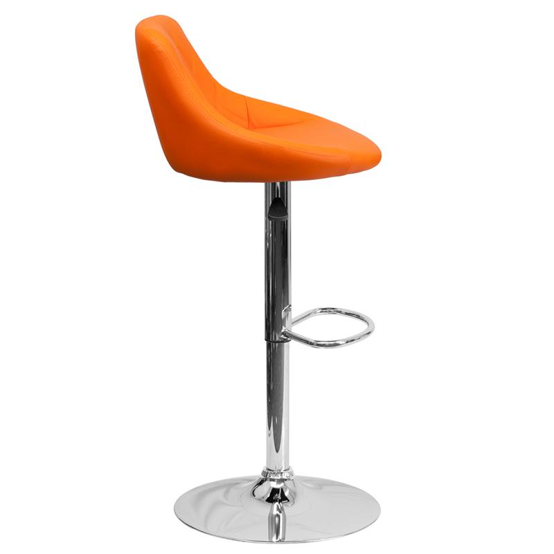 Orange Vinyl Bucket Seat Barstool with Diamond Pattern Back and Chrome Base. Picture 2