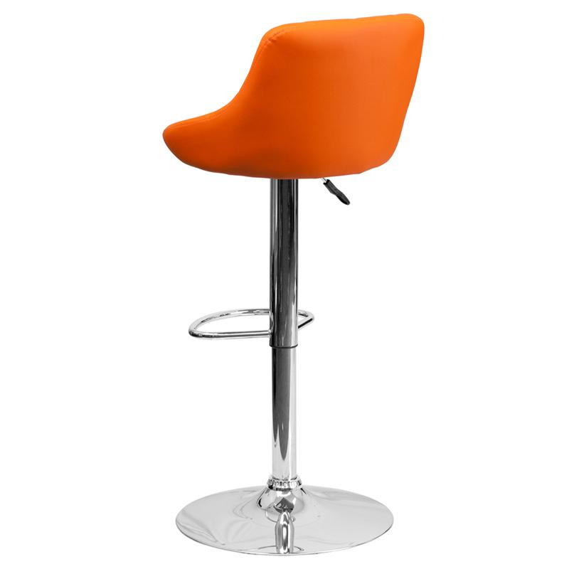 Orange Vinyl Bucket Seat Barstool with Diamond Pattern Back and Chrome Base. Picture 3