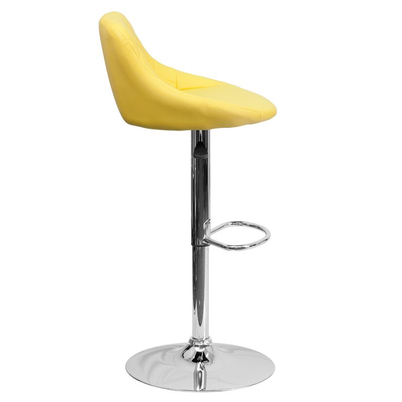 Yellow Vinyl Bucket Seat Barstool with Diamond Pattern Back and Chrome Base. Picture 2