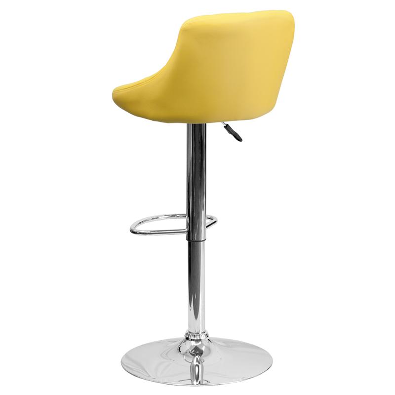 Yellow Vinyl Bucket Seat Barstool with Diamond Pattern Back and Chrome Base. Picture 3