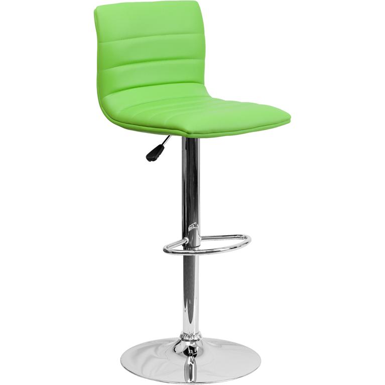 Modern Green Vinyl Adjustable Bar Stool with Back, Counter Height Swivel Stool with Chrome Pedestal Base. Picture 1