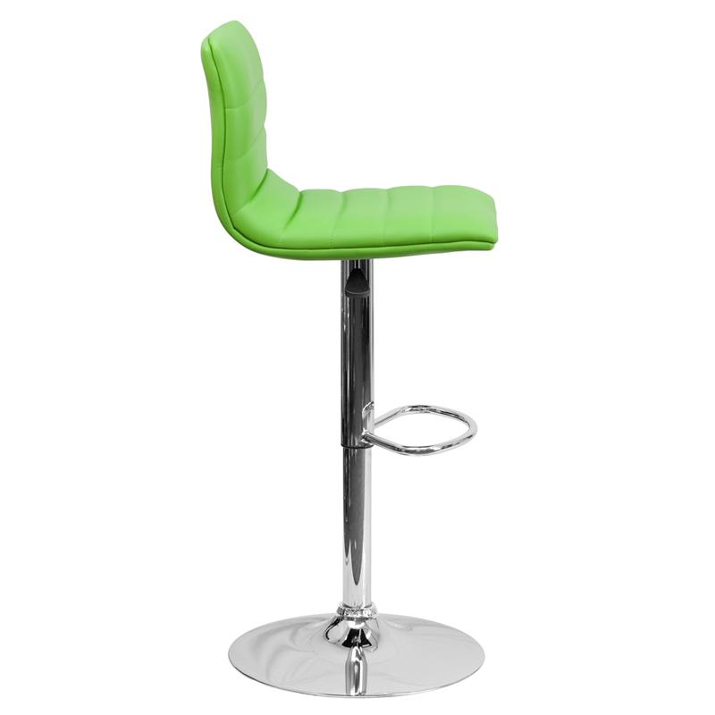 Modern Green Vinyl Adjustable Bar Stool with Back, Counter Height Swivel Stool with Chrome Pedestal Base. Picture 2