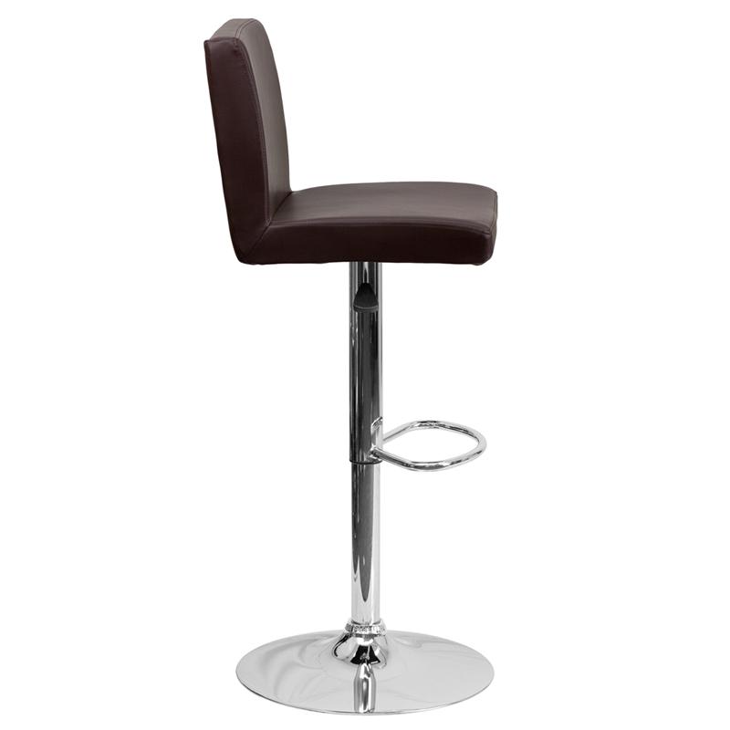 Contemporary Brown Vinyl Adjustable Height Barstool with Panel Back and Chrome Base. Picture 2