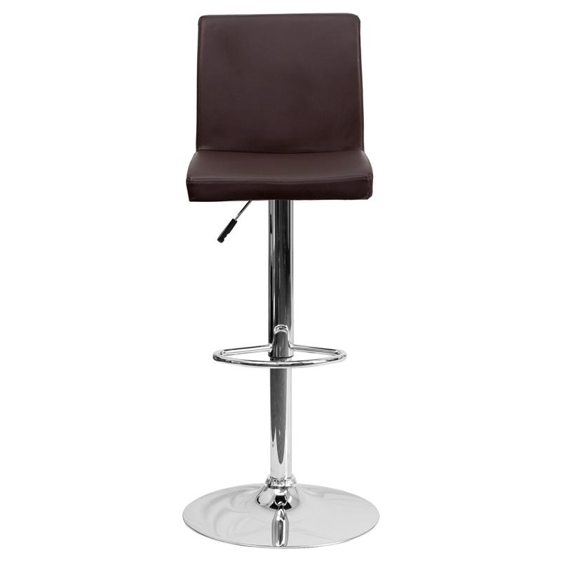 Contemporary Brown Vinyl Adjustable Height Barstool with Panel Back and Chrome Base. Picture 4