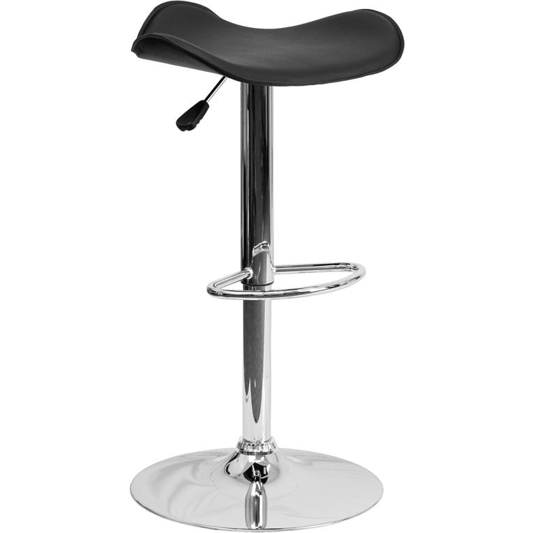 Contemporary Black Vinyl Adjustable Height Barstool with Wavy Seat and Chrome Base. The main picture.