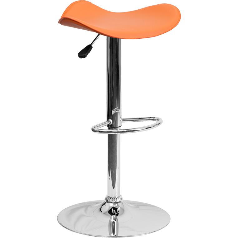 Contemporary Orange Vinyl Adjustable Height Barstool with Wavy Seat and Chrome Base. The main picture.