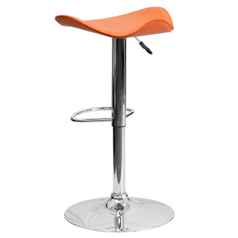 Contemporary Orange Vinyl Adjustable Height Barstool with Wavy Seat and Chrome Base. Picture 3