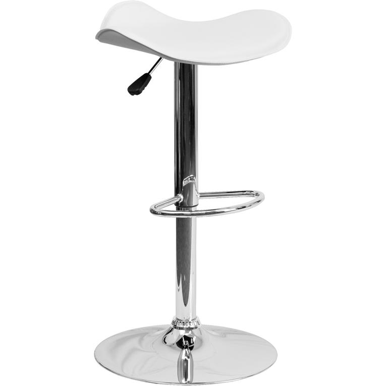 Contemporary White Vinyl Adjustable Height Barstool with Wavy Seat and Chrome Base. Picture 1