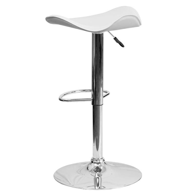 Contemporary White Vinyl Adjustable Height Barstool with Wavy Seat and Chrome Base. Picture 3