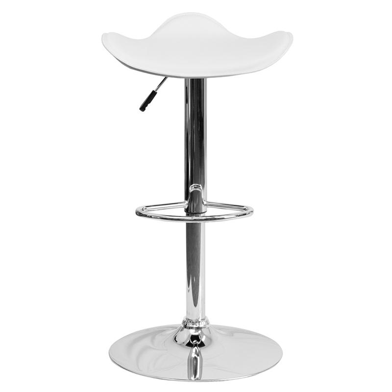 Contemporary White Vinyl Adjustable Height Barstool with Wavy Seat and Chrome Base. Picture 4