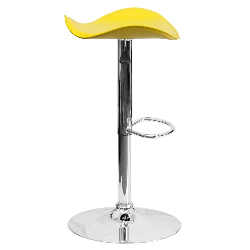 Contemporary Yellow Vinyl Adjustable Height Barstool with Wavy Seat and Chrome Base. Picture 2