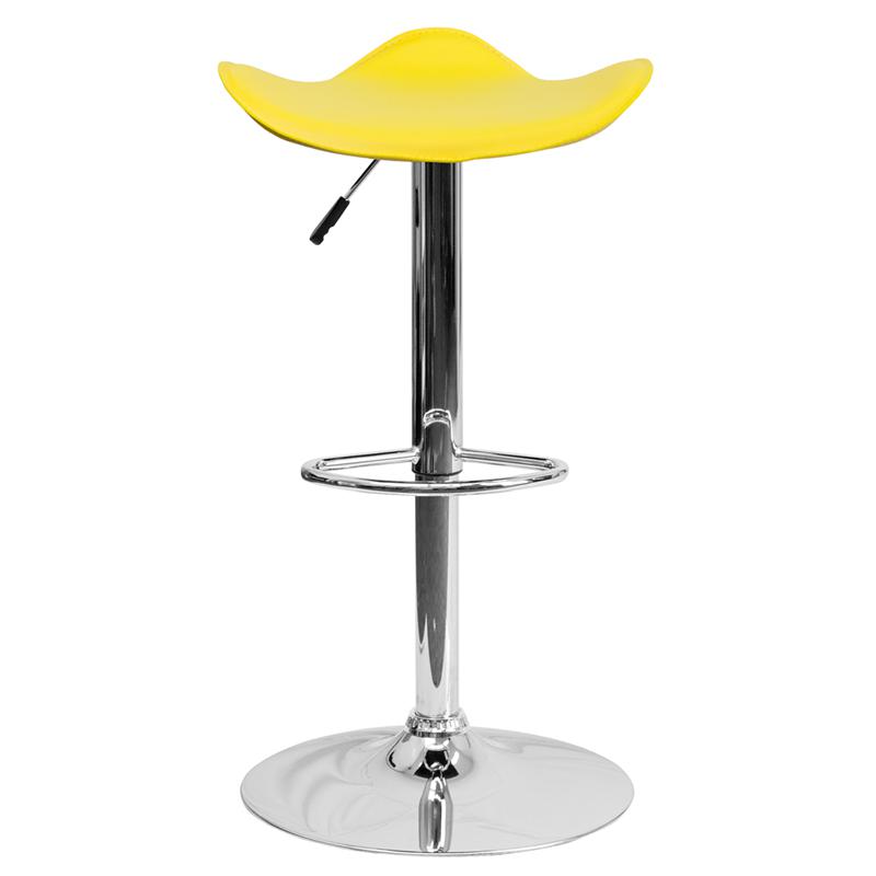 Contemporary Yellow Vinyl Adjustable Height Barstool with Wavy Seat and Chrome Base. Picture 4