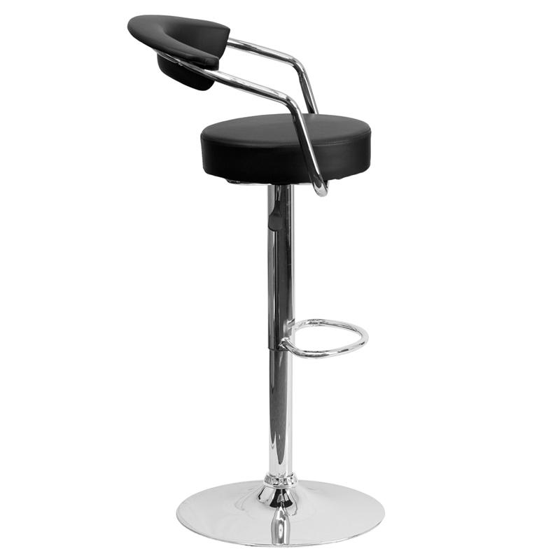 Contemporary Black Vinyl Adjustable Height Barstool with Arms and Chrome Base. Picture 2